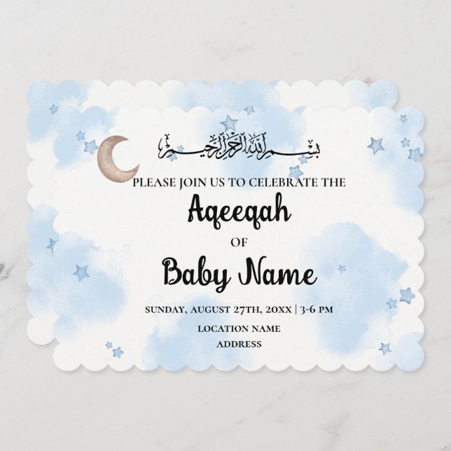 Tarjeta de Invitación Instantánea Editable Aqeeqah (Anverso / Reverso)
