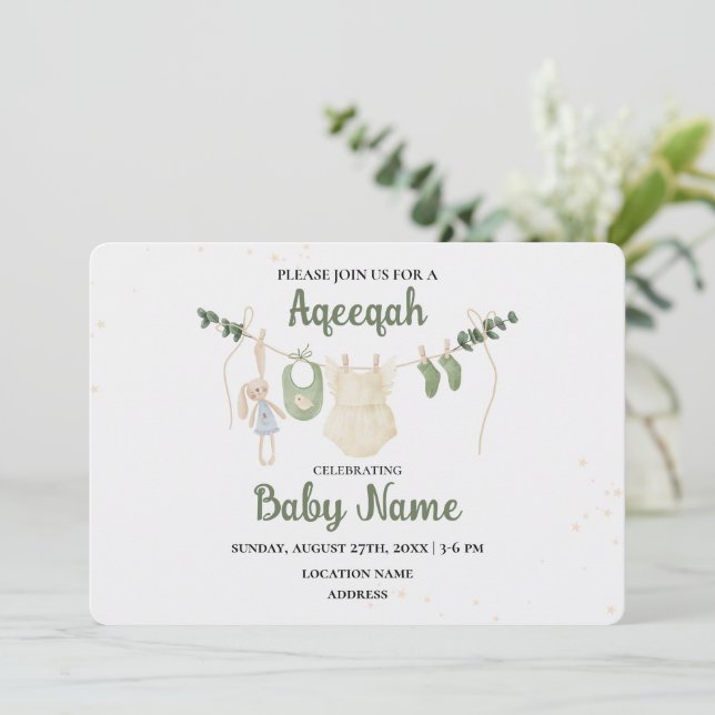 Tarjeta de Invitación Instantánea Editable Aqeeqah (Anverso de pie)