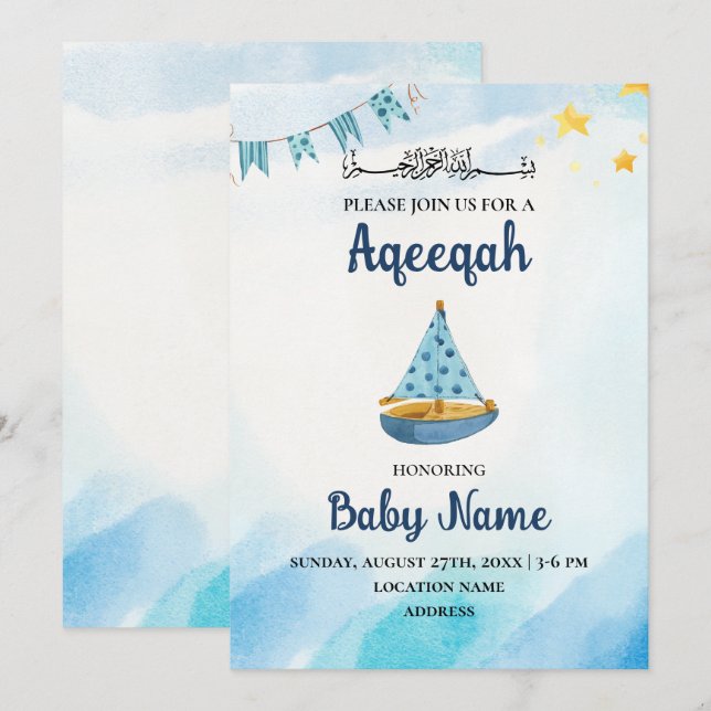 Tarjeta de Invitación Instantánea Editable Aqeeqah (Anverso / Reverso)