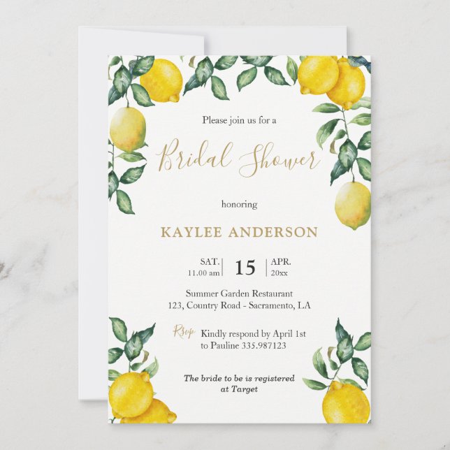 Tarjeta de invitación Lemons Bridal Shower (Anverso)