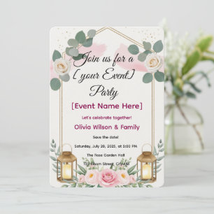 Tarjeta de Invitación Linterna Floral Elegante