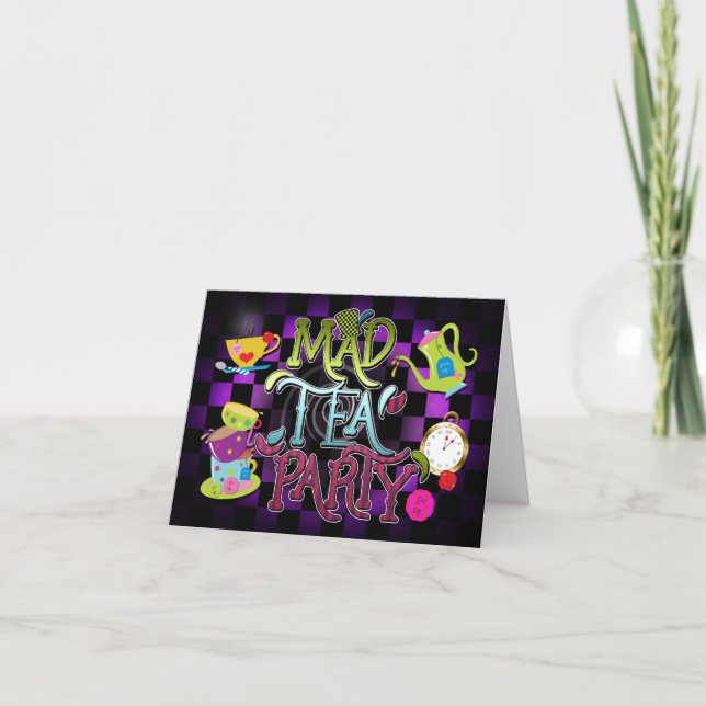 Tarjeta de invitación MAD TEA FIESTA Whimsical Won (Anverso)
