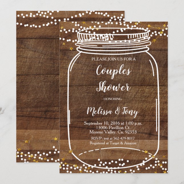Tarjeta de invitación Mason Jar Couple Shower (Anverso / Reverso)