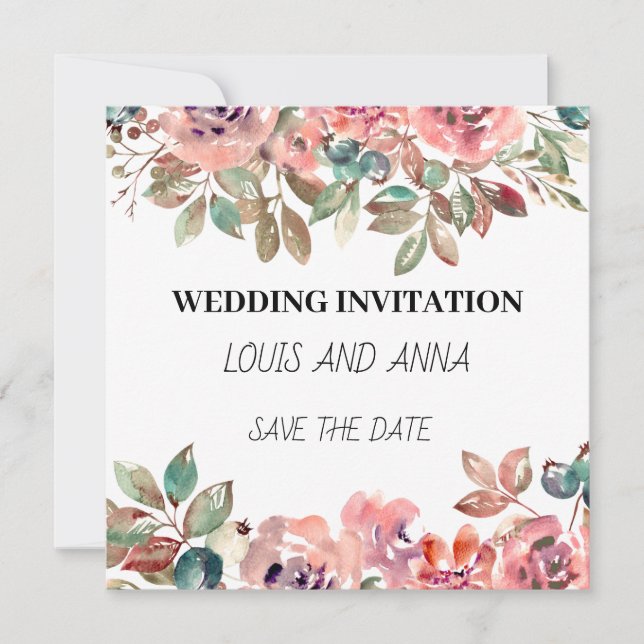 Tarjeta de invitación Minimalista blanca rosa (Anverso)