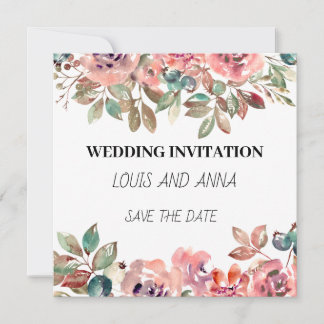 Tarjeta de invitación Minimalista blanca rosa