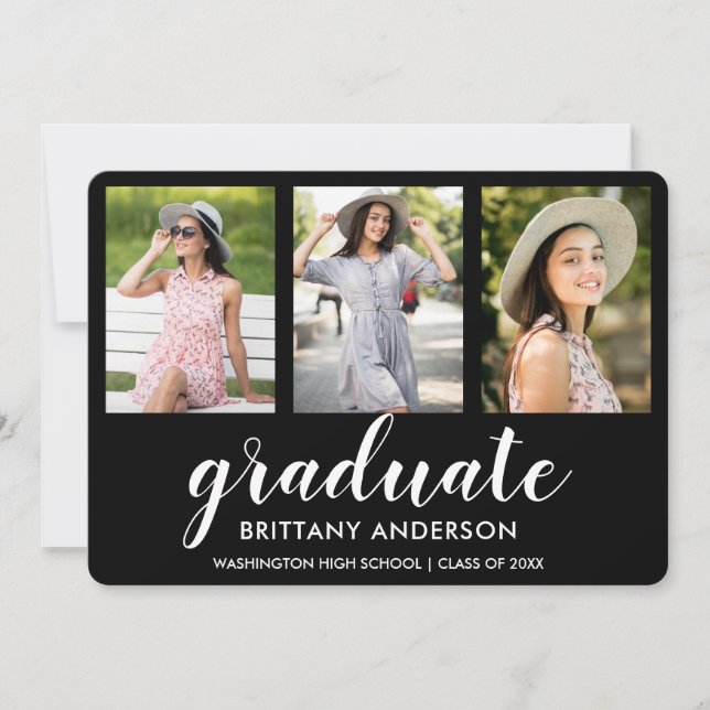 Tarjeta de Invitación moderna de 3 graduaciones fo (Anverso)