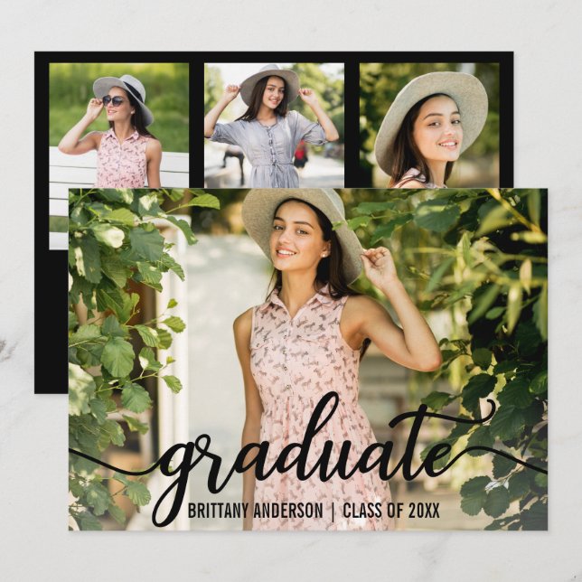 Tarjeta de Invitación moderna de 4 graduaciones fo (Anverso / Reverso)