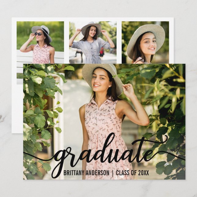 Tarjeta de Invitación moderna de 4 graduaciones fo (Anverso / Reverso)
