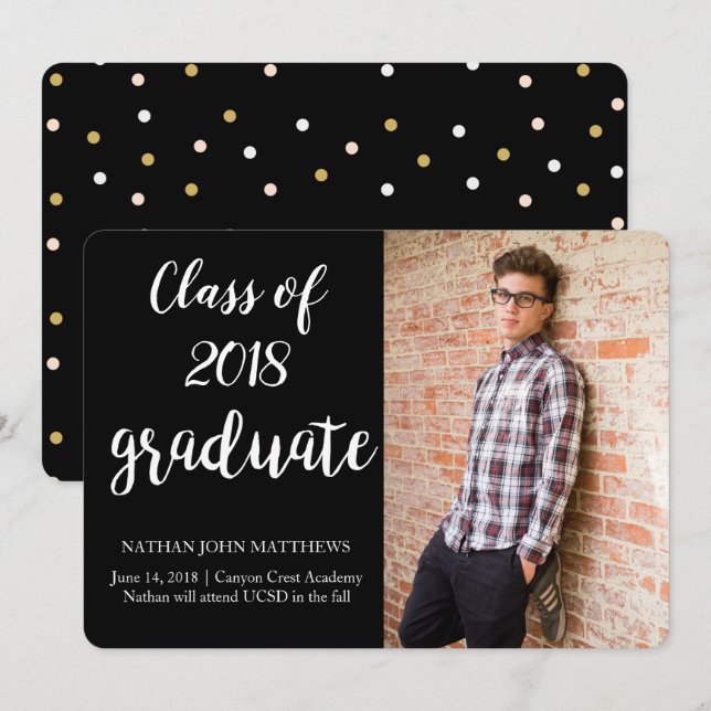 Tarjeta de Invitación moderna de graduación de oro (Anverso / Reverso)