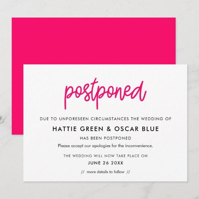 Tarjeta de invitación moderna pospuesta de nueva f (Anverso / Reverso)