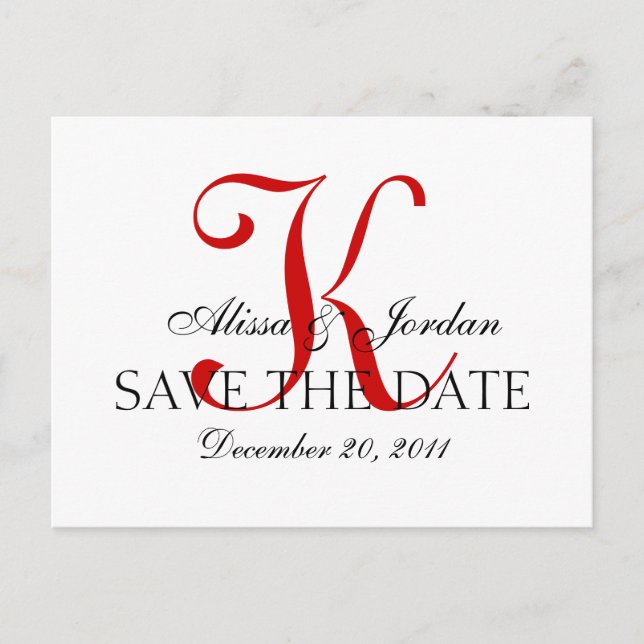 Tarjeta de Invitación Monograma Boda rojo y blanco (Anverso)