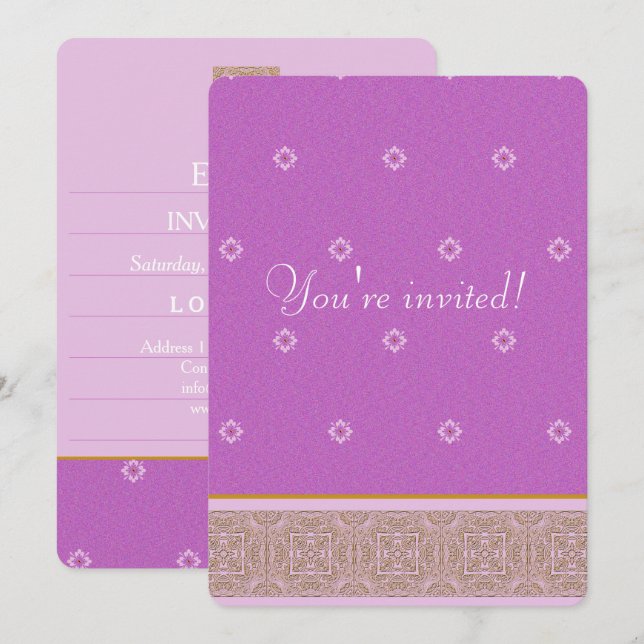 Tarjeta de Invitación Morado Indio (Anverso / Reverso)
