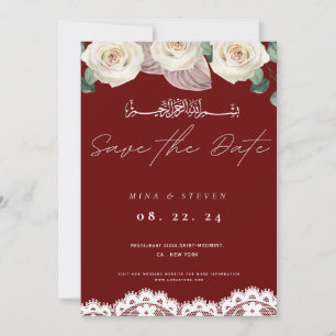Tarjeta de invitación musulmana roja con encaje fl