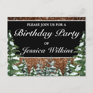 Tarjeta de invitación negra de cumpleaños de bosqu