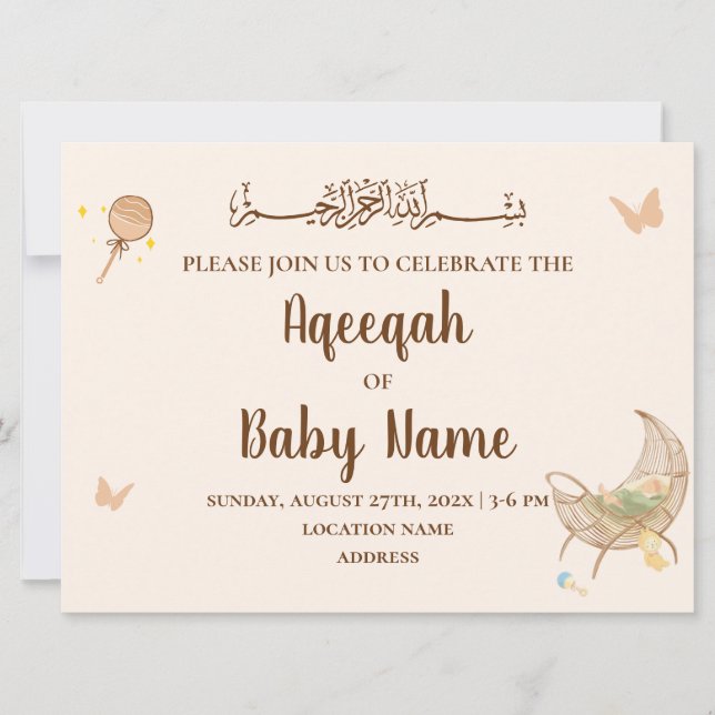 Tarjeta de Invitación Neutral Chic Editable Aqeeqa (Anverso)