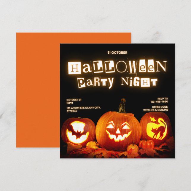 Tarjeta de invitación nocturna de fiesta de Hallow (Anverso / Reverso)