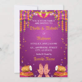 Tarjeta de invitación nocturna Dholki & Mehndi