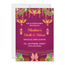 Tarjeta de invitación nocturna Dholki & Mehndi
