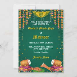 Tarjeta de invitación nocturna Dholki & Mehndi