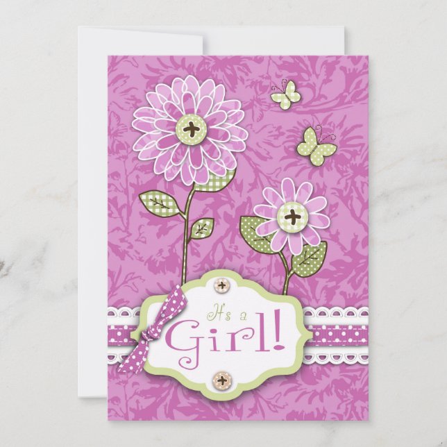 Tarjeta de invitación Organza Flowers Rosa (Anverso)
