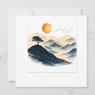 Tarjeta de Invitación Paisaje Montañas Sol Dorado