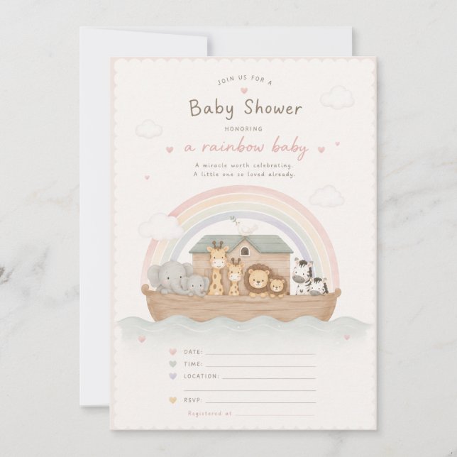 Tarjeta de Invitación para Baby Shower Arca de Noé (Anverso)