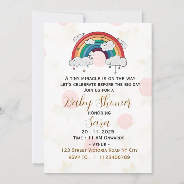 Tarjeta de Invitación para Baby Shower Boho (Anverso)