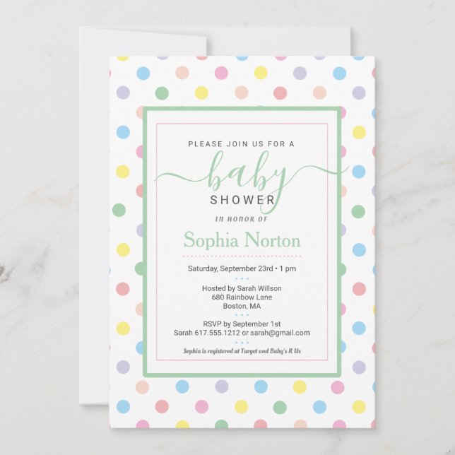 Tarjeta de Invitación para Baby Shower con Lunares (Anverso)