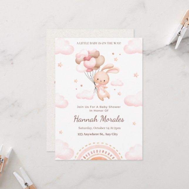 Tarjeta de Invitación para Baby Shower | Conejo Ad (Anverso/Reverso In Situ)