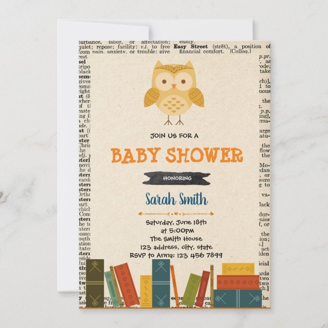 Tarjeta de invitación para baby shower de búho de  (Anverso)