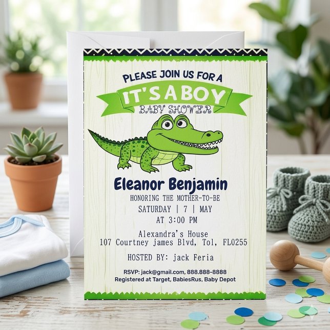 Tarjeta de Invitación para Baby Shower de Caimán A (Subido por el creador)