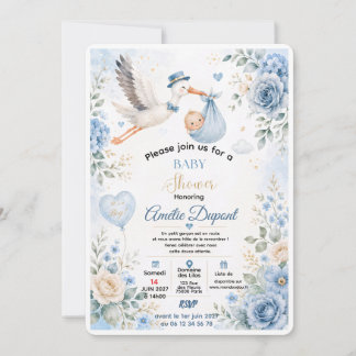 Tarjeta de Invitación para Baby Shower de Cigüeña