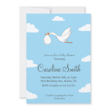 Tarjeta de Invitación para Baby Shower de Cigüeña 