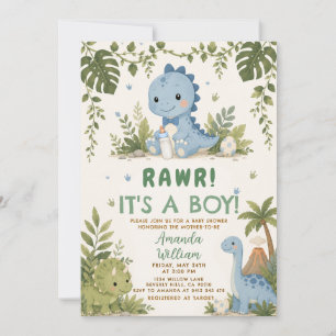 Tarjeta de Invitación para Baby Shower de Dinosaur