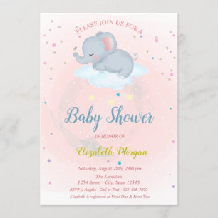 Tarjeta de invitación para baby shower de elefante