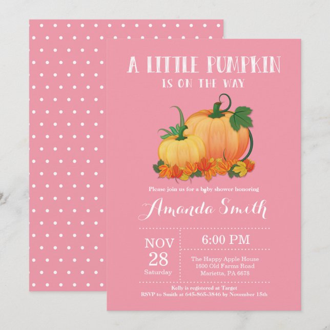 Tarjeta de Invitación para Baby Shower de Niña con (Anverso / Reverso)
