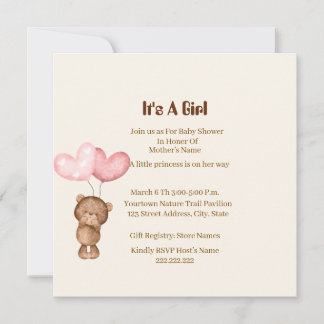 Tarjeta de invitación para baby shower de niña con