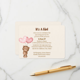 Tarjeta de invitación para baby shower de niña con