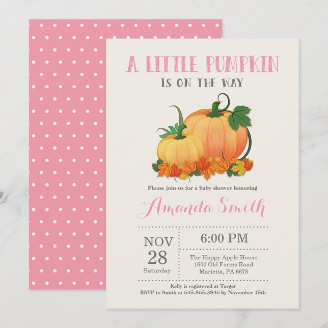 Tarjeta de Invitación para Baby Shower de Niña con (Anverso / Reverso)