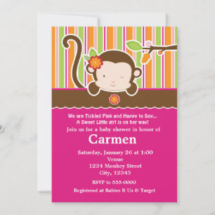 Tarjeta de invitación para baby shower de niña mon