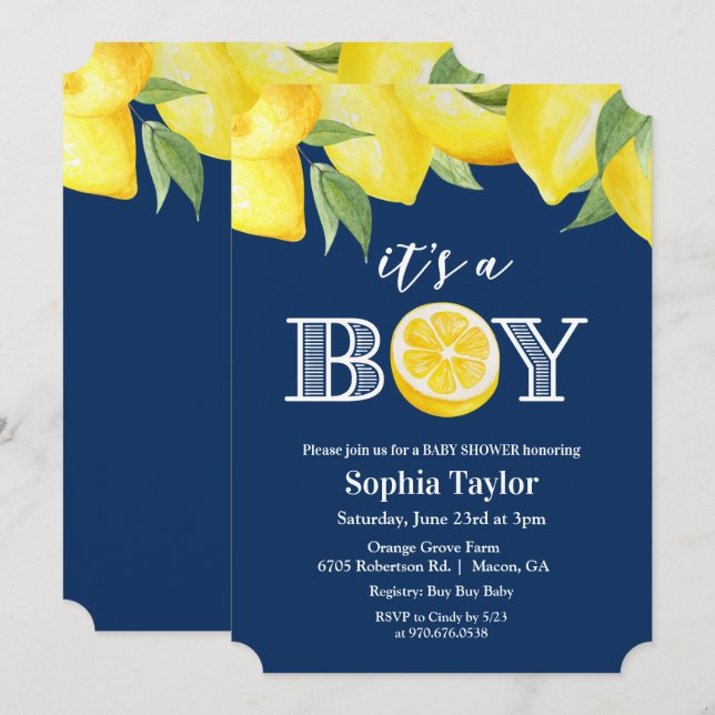 Tarjeta de Invitación para Baby Shower de Niño - C (Anverso / Reverso)