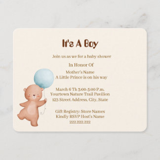 Tarjeta de invitación para baby shower de niño con