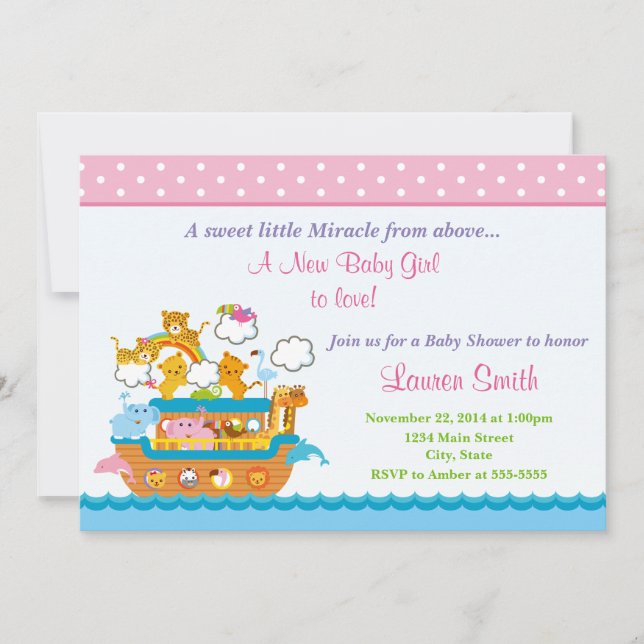 Tarjeta de invitación para Baby Shower de Noah's A (Anverso)