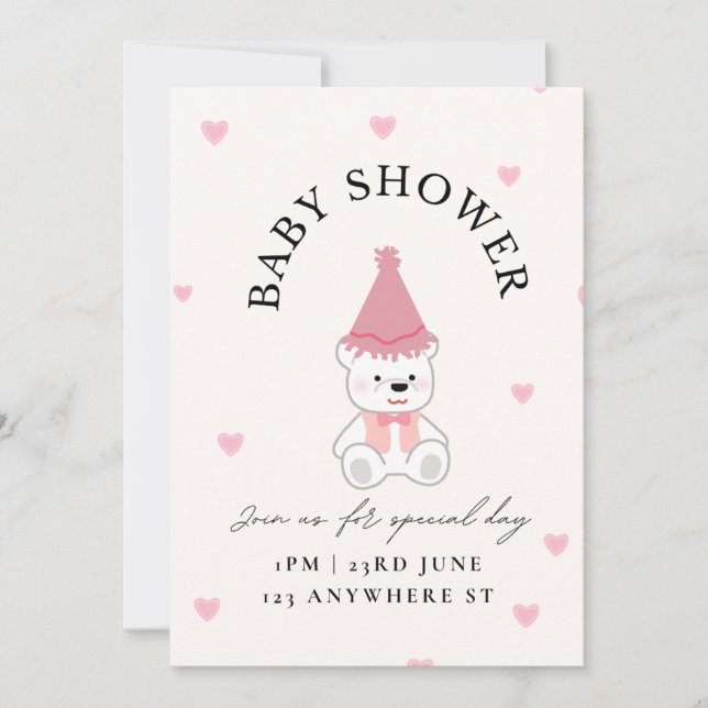Tarjeta de Invitación para Baby Shower de Osito de (Anverso)