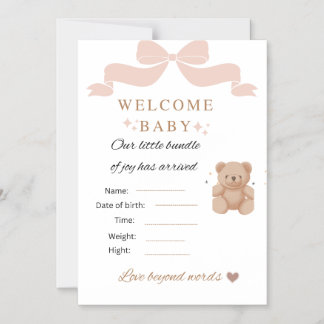Tarjeta de Invitación para Baby Shower de Osito de