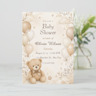 Tarjeta de Invitación para Baby Shower de Oso Tedd