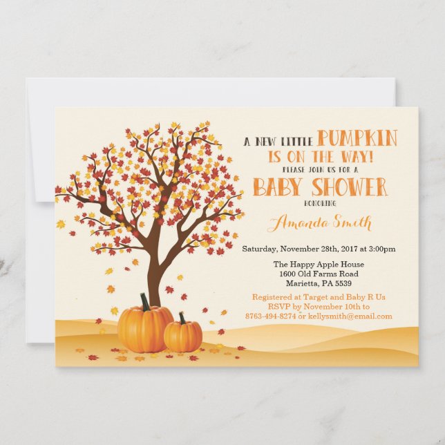 Tarjeta de invitación para baby shower de otoño co (Anverso)