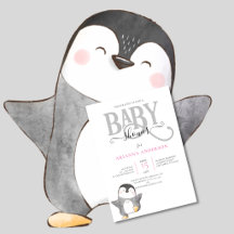 TARJETA DE INVITACIÓN PARA BABY SHOWER DE PINGÜINO