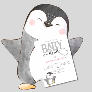 TARJETA DE INVITACIÓN PARA BABY SHOWER DE PINGÜINO