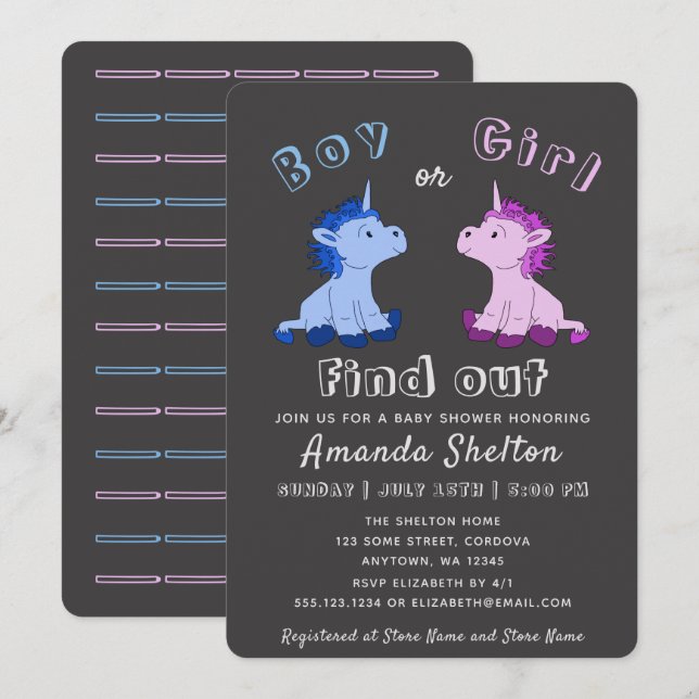 Tarjeta de invitación para baby shower de revelaci (Anverso / Reverso)